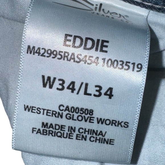 Silver Jeans Co Eddie Jeans Men’s Size 34X34 Blue Relaxed Tapered Cut Dark Wash - Picture 6 of 12